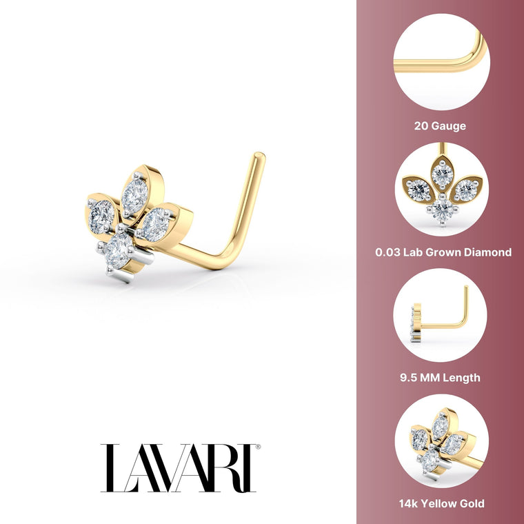 20 G (0.8 mm) L-Shape Nose Ring in 14K Yellow Gold
