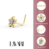 20 G (0.8 mm) L-Shape Nose Ring in 14K Yellow Gold