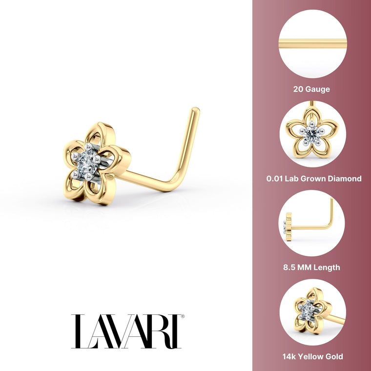 20 G (0.8 mm) L-Shape Nose Ring in 14K Yellow Gold