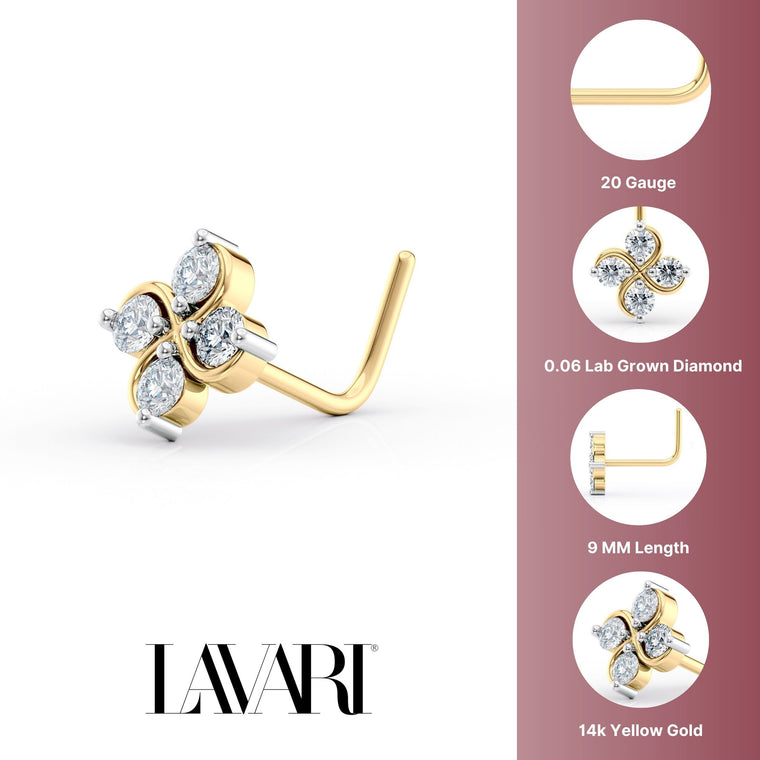 20 G (0.8 mm) L-Shape Nose Ring in 14K Yellow Gold