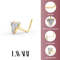 20 G (0.8 mm) L-Shape Nose Ring in 14K Yellow Gold