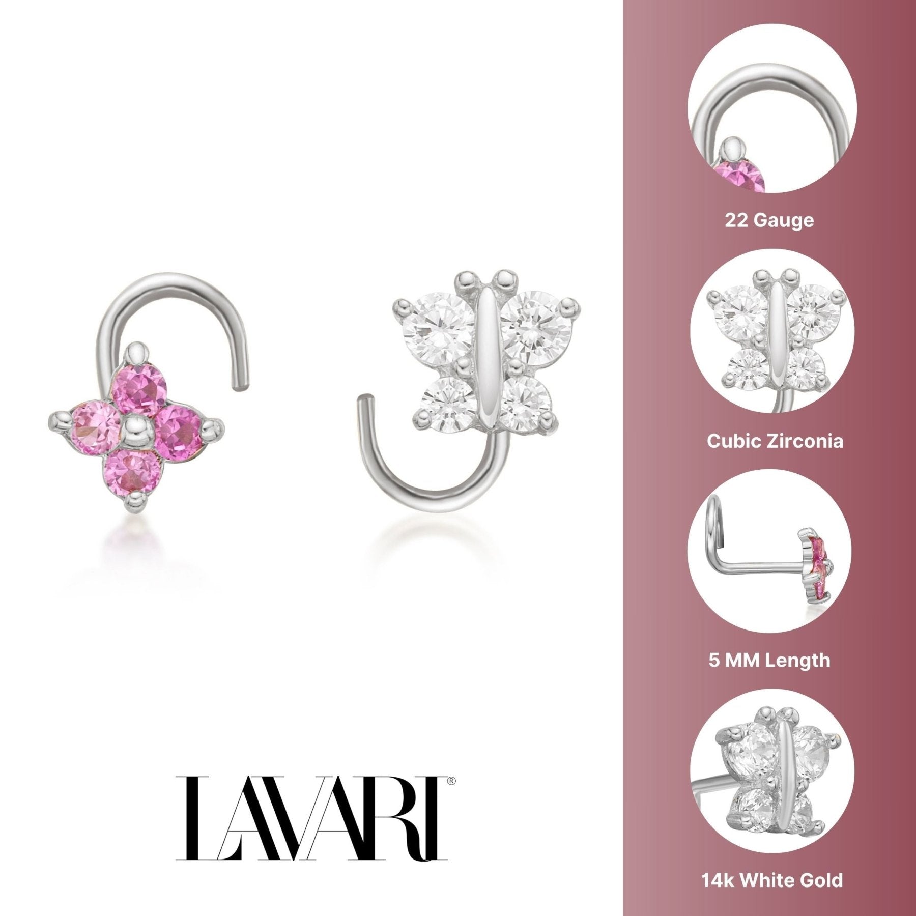 22 G (0.6 mm) Curve Nose Ring in 14K White Gold