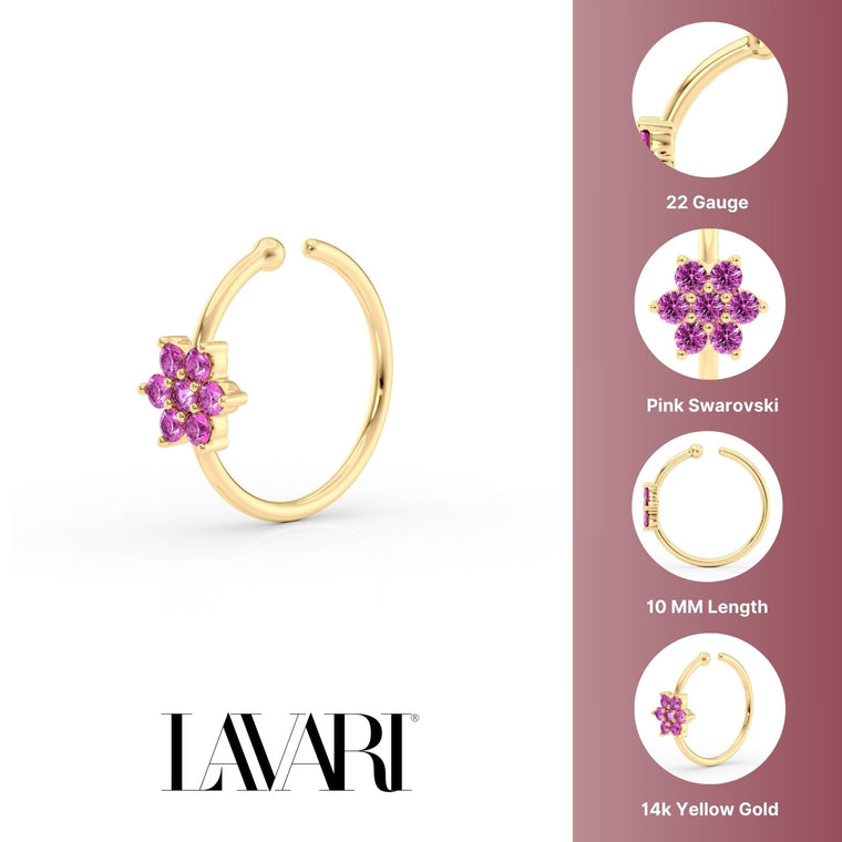14K FlowerOpen Hoop Nose Ring - 22G