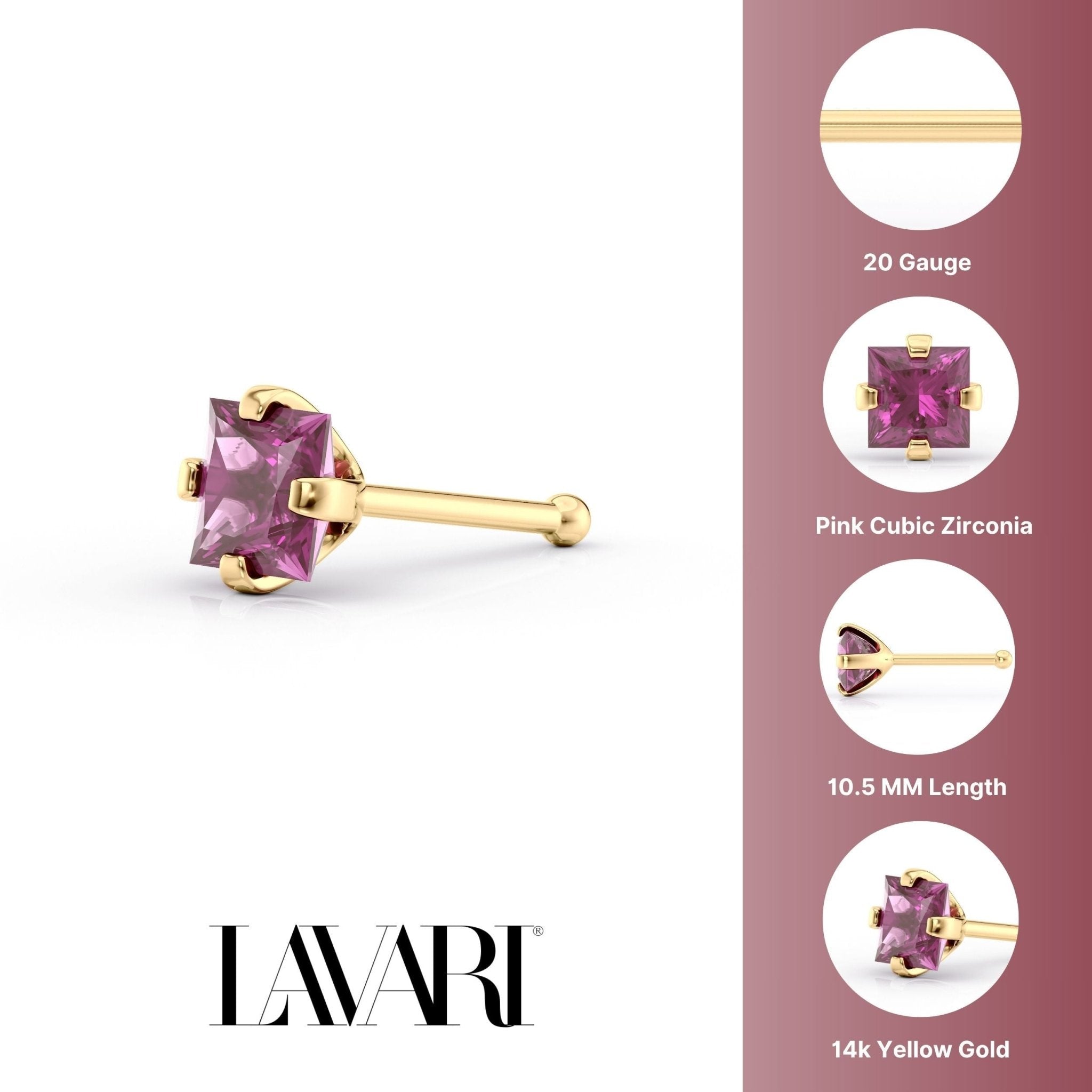 14K Cubic Zirconia Nose Stud - 20G