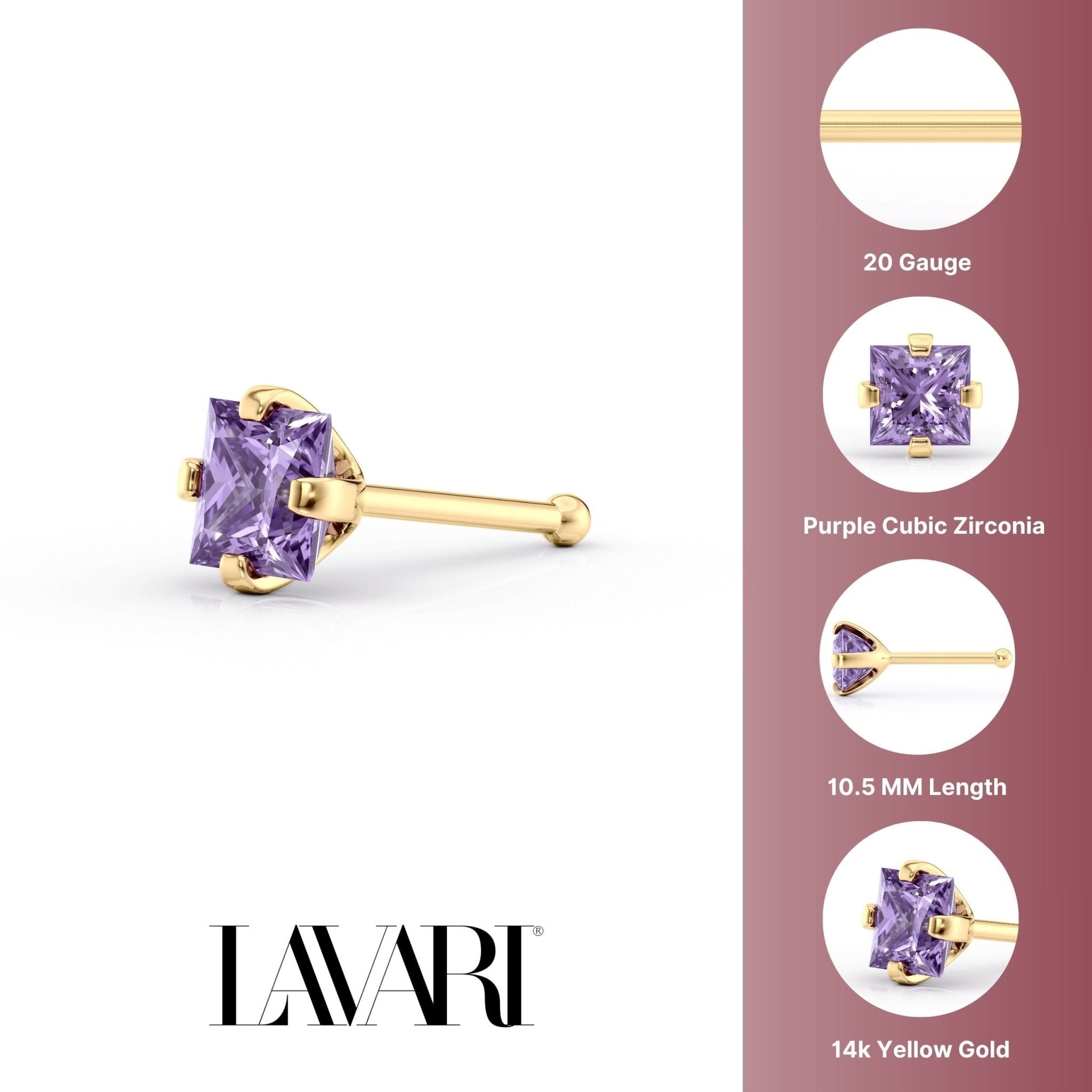 14K Cubic Zirconia Nose Stud - 20G