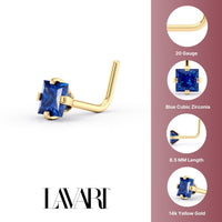 14K L-Shaped Colored CZ Nose Ring - 20G