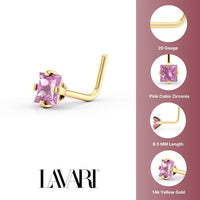 14K L-Shaped Colored CZ Nose Ring - 20G