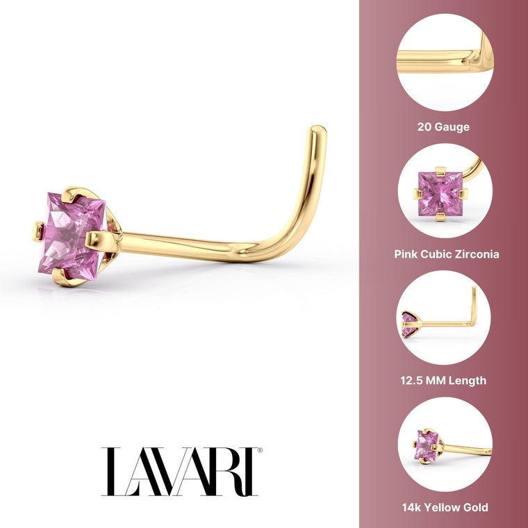 14K Screw Colored CZ Nose Ring - 20G