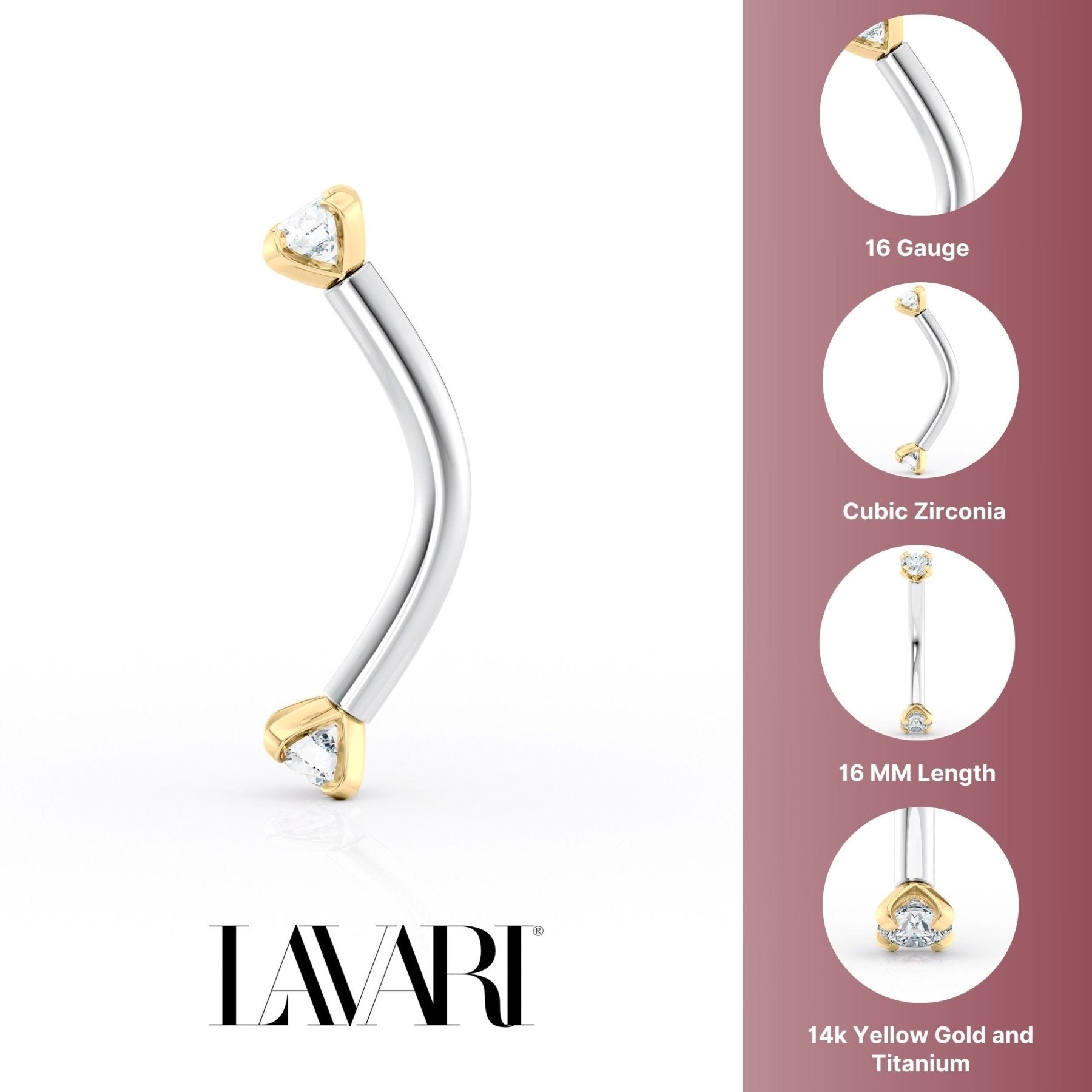 Banana Pin Cubic Zirconia Barbell Eyebrow Piercing - 14G