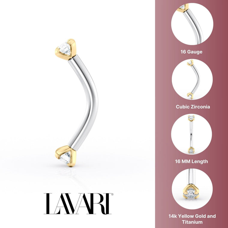 Banana Pin Cubic Zirconia Barbell Eyebrow Piercing - 14G