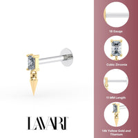Dangle Spike CZ Titanium and 14K Gold Labret - 16G