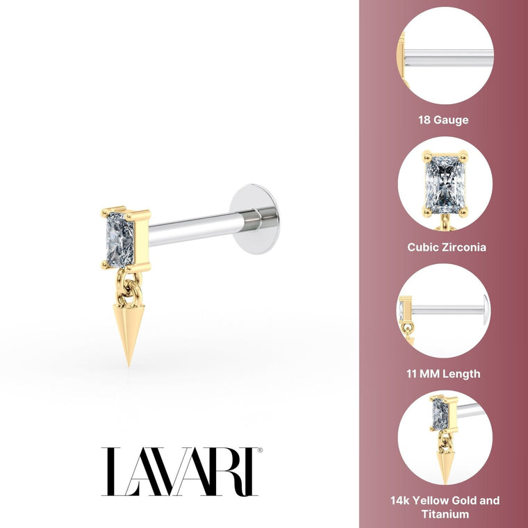 Dangle Spike CZ Titanium and 14K Gold Labret - 16G