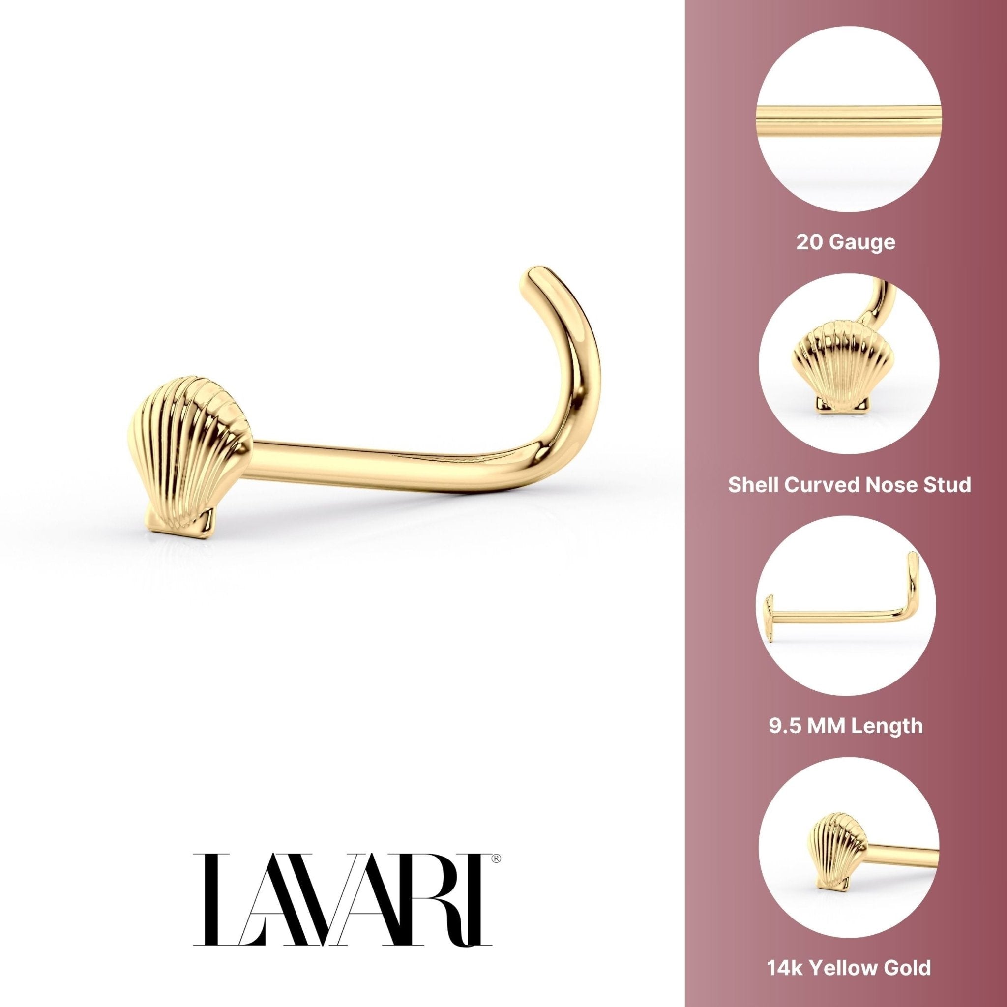 14K Seashell Curved Nose Ring - 20G