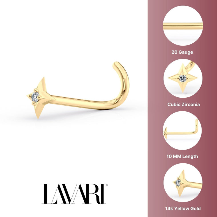 14K Twinkle Cubic Zircoia Curved Nose Ring - 20G
