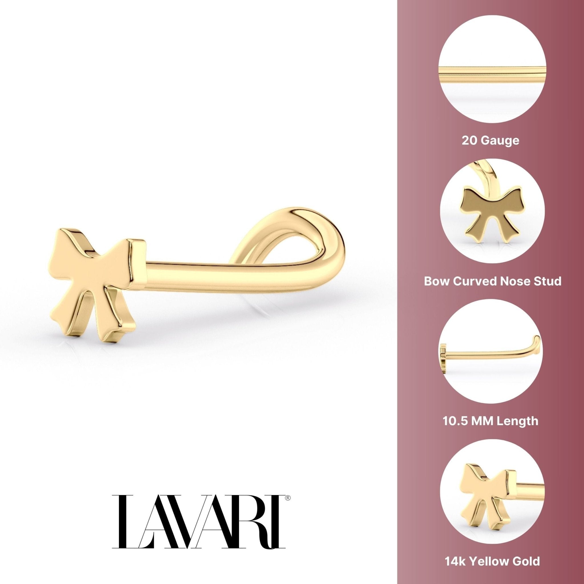 14K Bow Curved Nose Ring - 20G