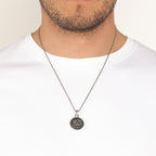 Men’s Black Agate Tiger Medallion Pendant in Stainless Steel