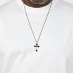 Men's Black Onyx Cross Pendant in Sterling Silver