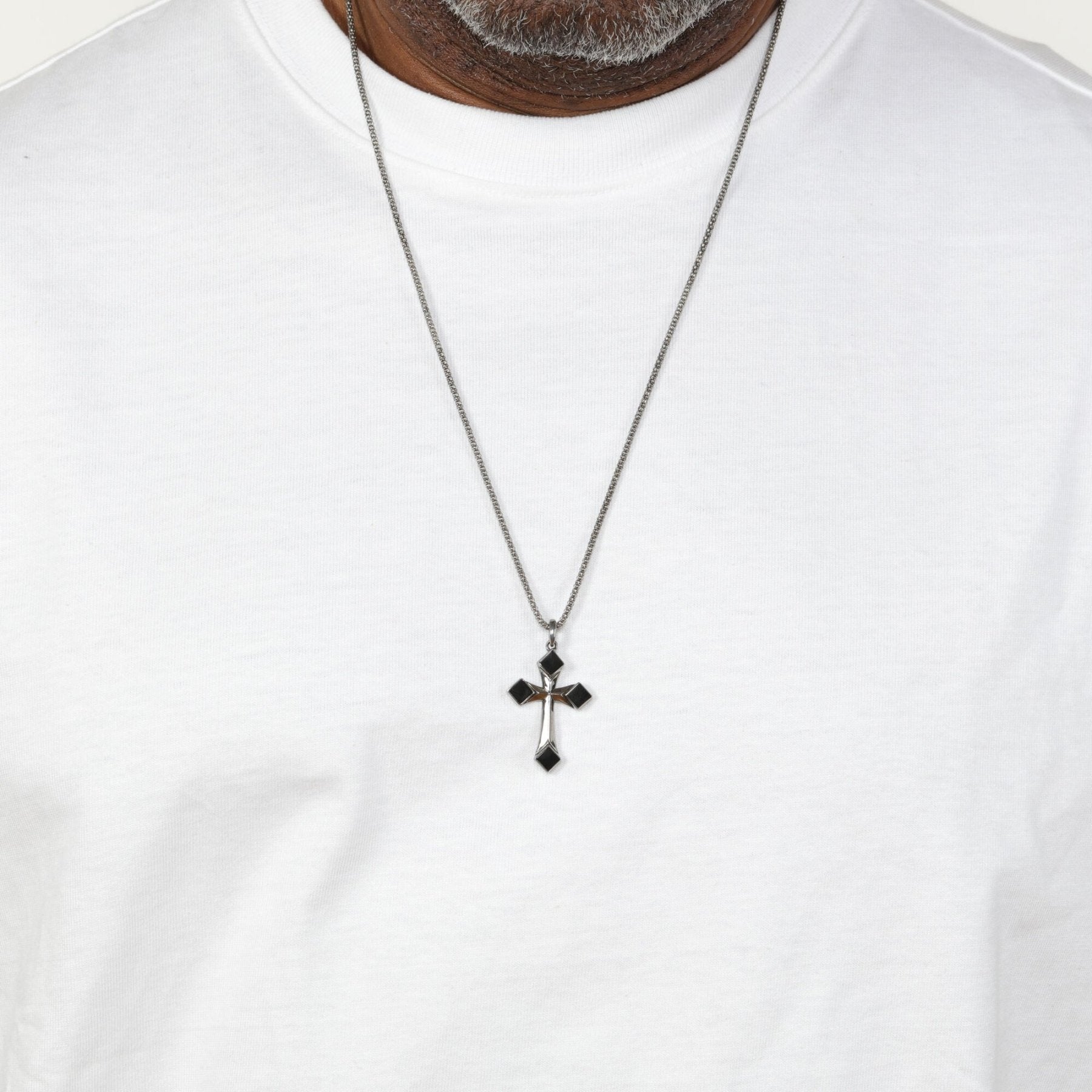 Men's Black Onyx Cross Pendant in Sterling Silver