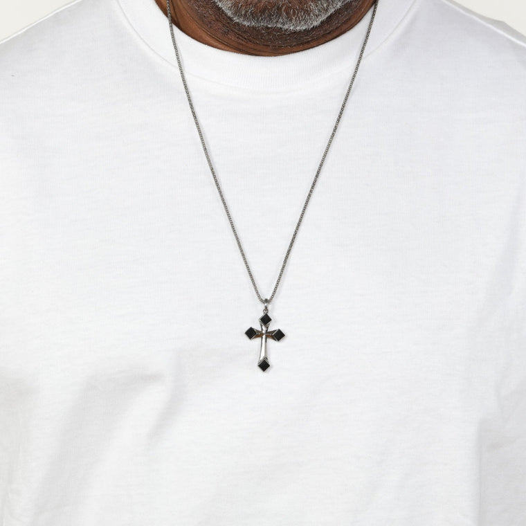 Men's Black Onyx Cross Pendant in Sterling Silver