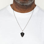 Men's Black Spinel Shield Pendant in Sterling Silver