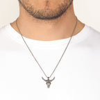 Men's Bull Pendant with Black Spinel in in Oxidized Sterling Silver