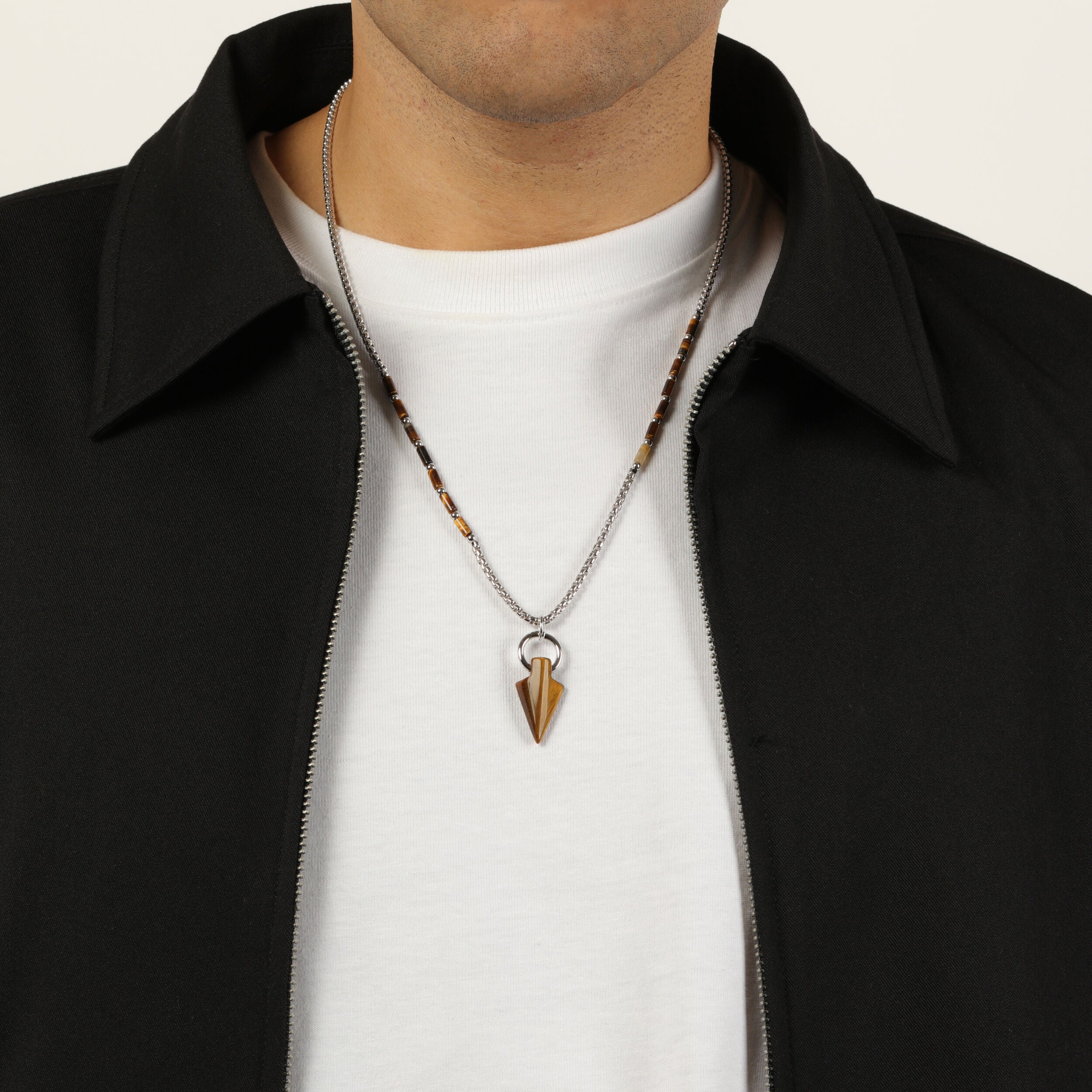 Men's Tiger Eye Arrowhead Necklace in Sterling Silver