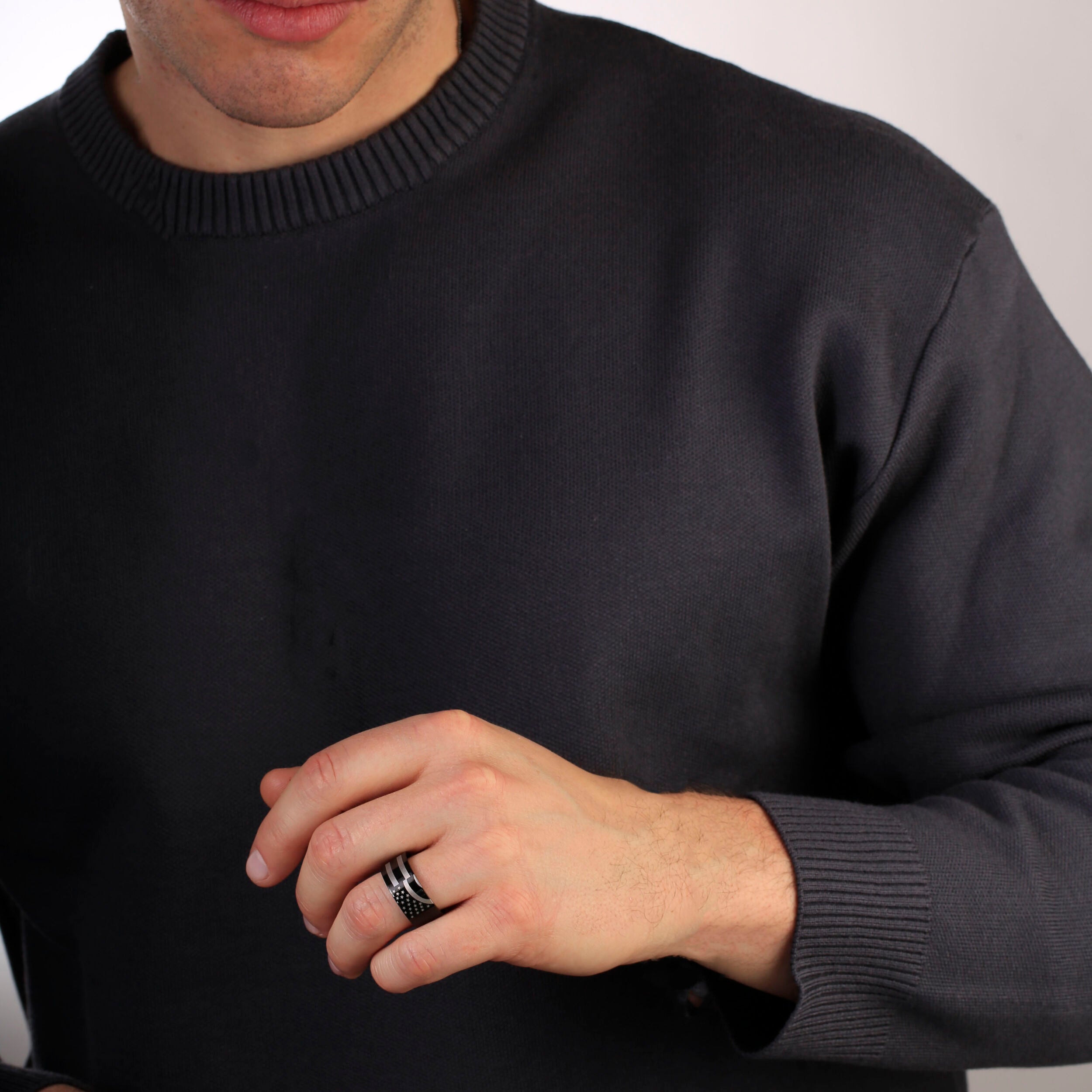 American Flag Band in Black Ion-Plated Stainless Steel