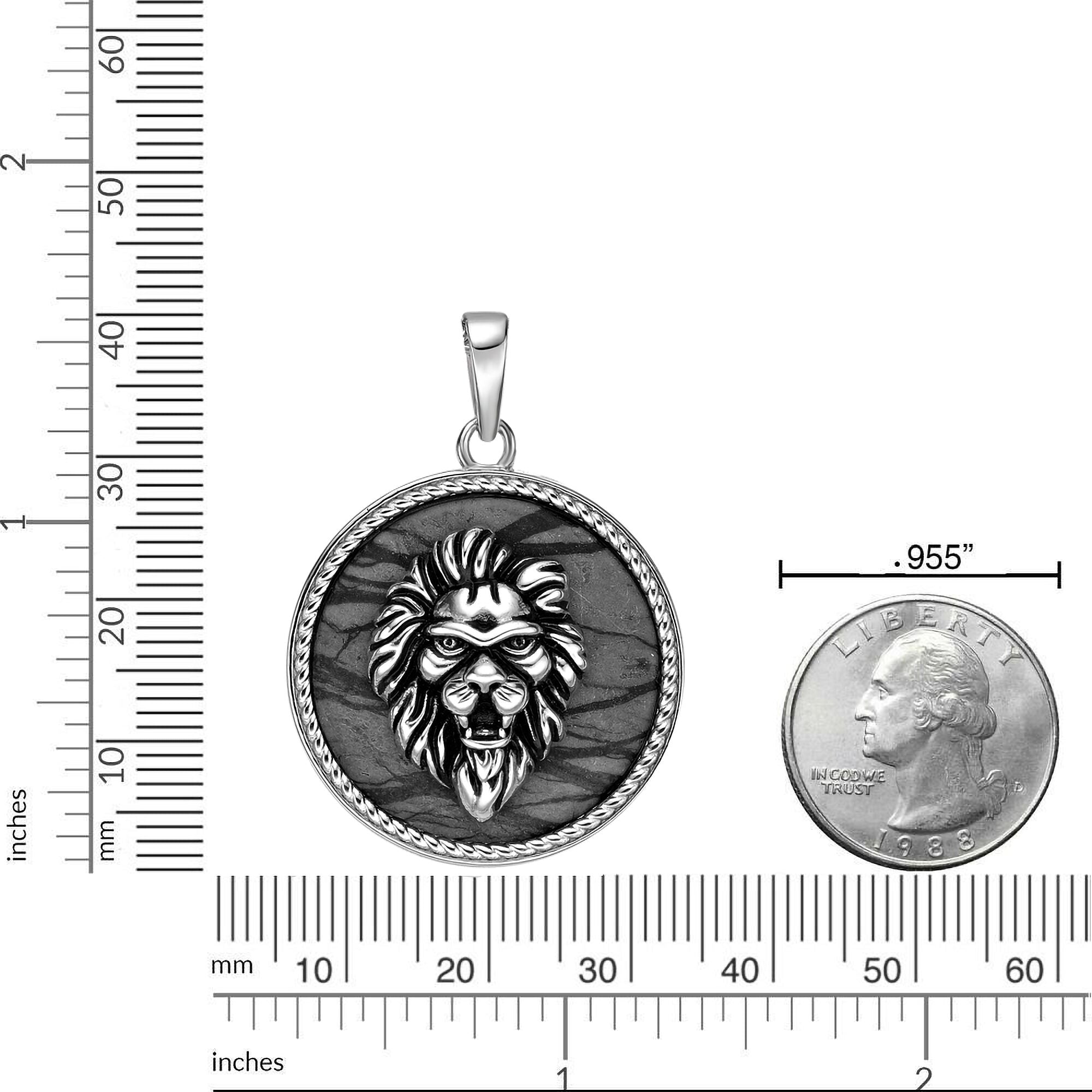 Men's Picasso Jasper Lion Medallion Pendant in Stainless Steel