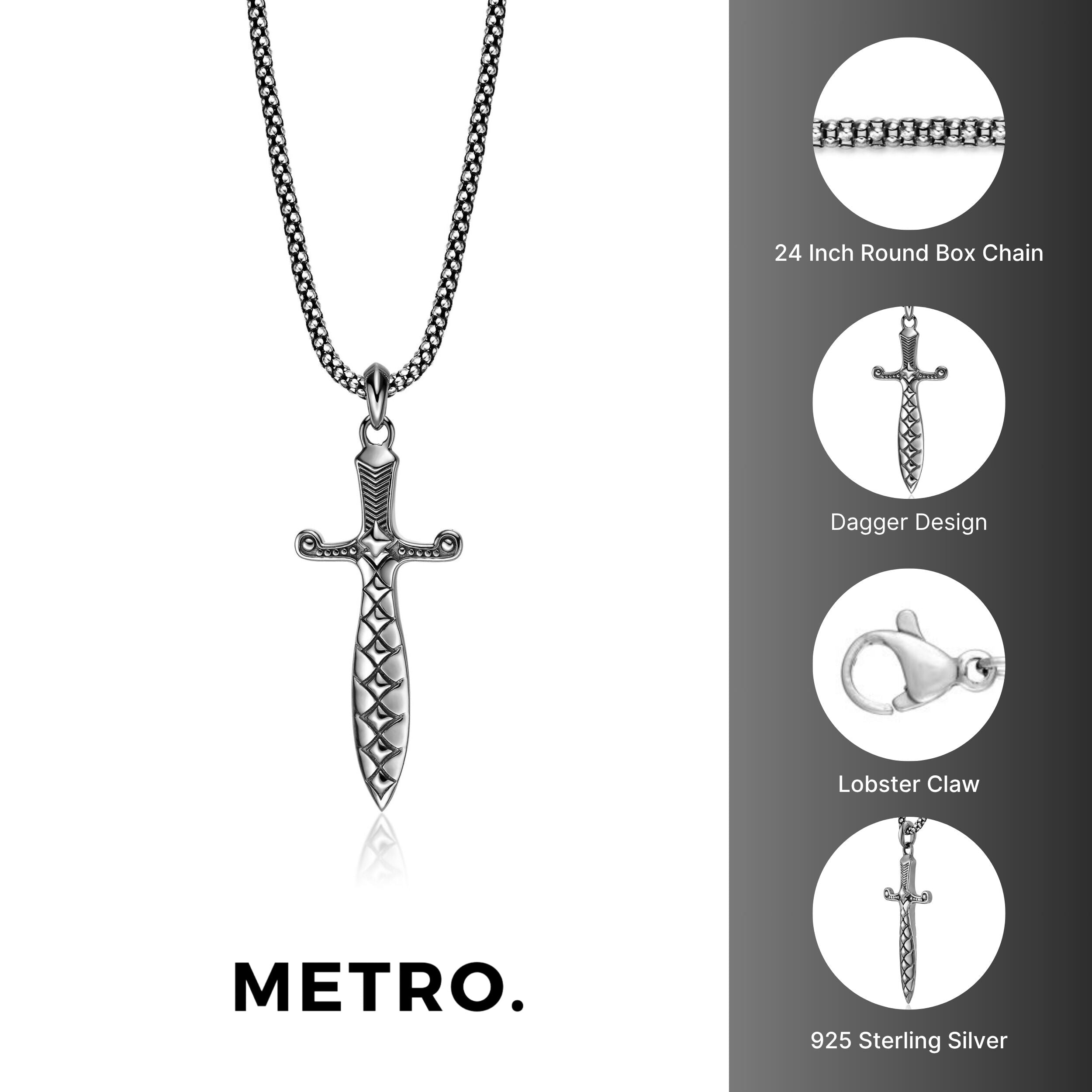Men's Dagger Pendant in Sterling Silver