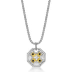 Men's Two-Tone Black Spinel Medallion Pendant in Sterling Silver