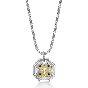 Men's Two-Tone Black Spinel Medallion Pendant in Sterling Silver