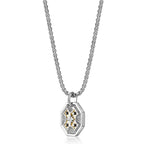 Men's Two-Tone Black Spinel Medallion Pendant in Sterling Silver
