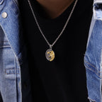 Men's Two-Tone Black Spinel Wolf Pendant in in Sterling Silver with Yellow Gold Plated Accent