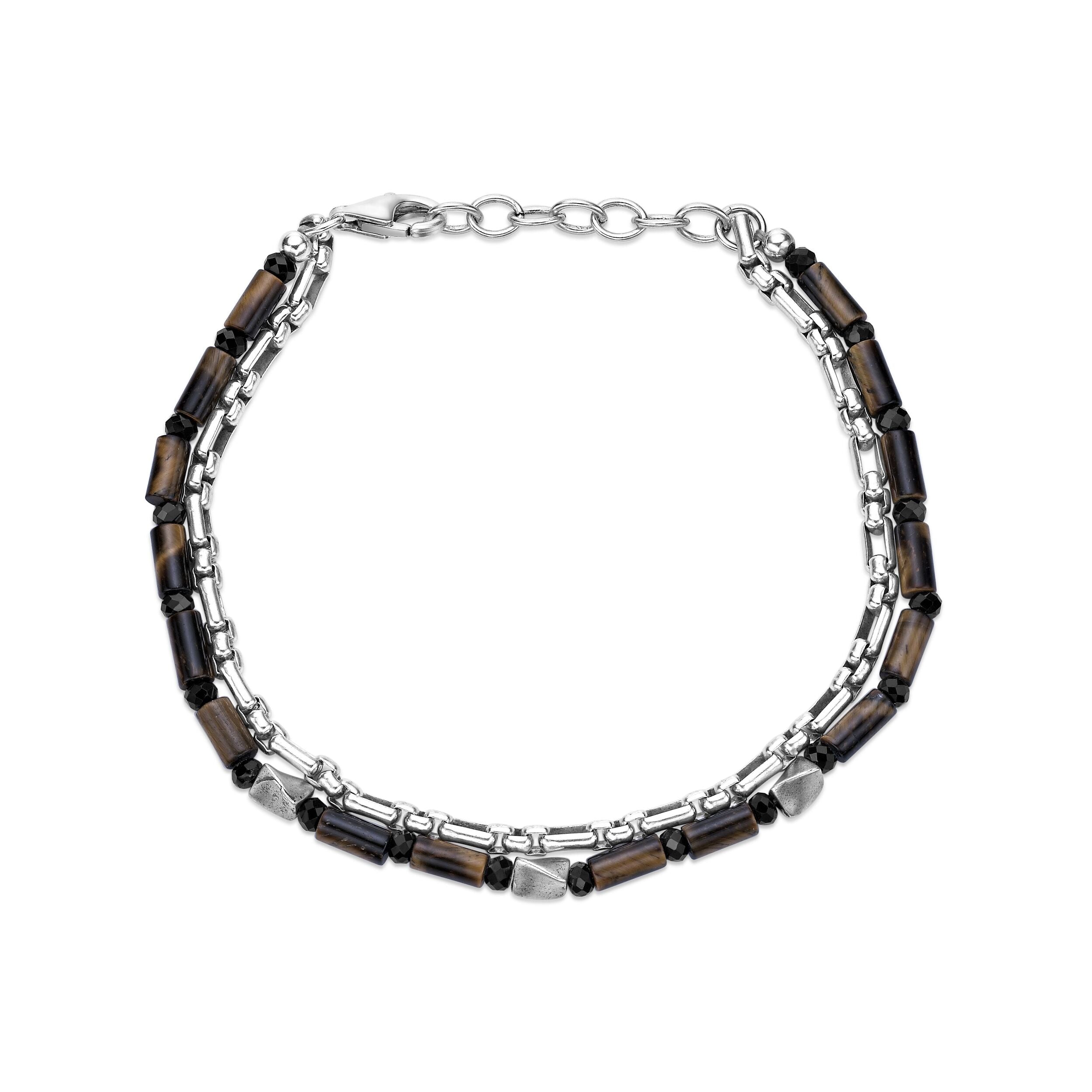 Men's Tiger Eye and Black Spinel Bracelet in Sterling Silver