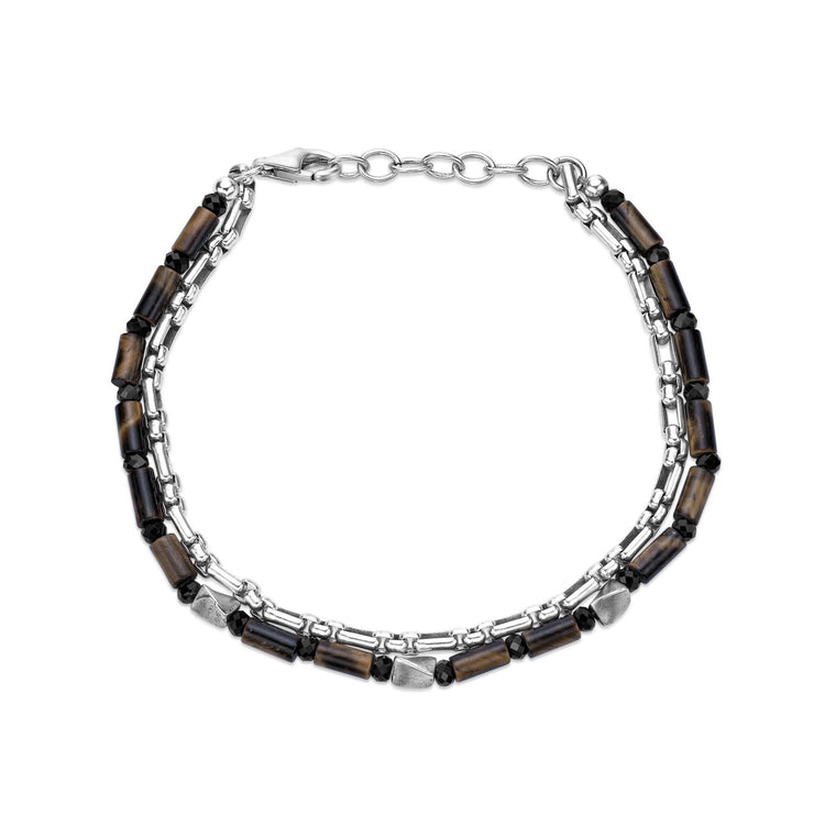 Men's Tiger Eye and Black Spinel Bracelet in Sterling Silver