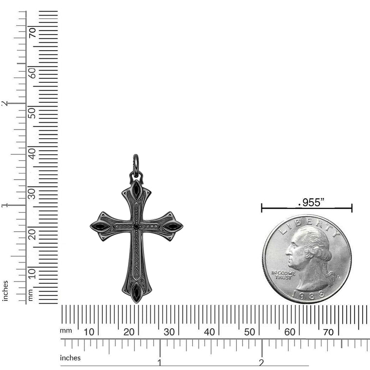 Men's Black Spinel Gothic Cross Pendant in Sterling Silver