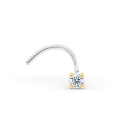 Titanium Diamond Curved Nose Ring with 14K Gold - 20G