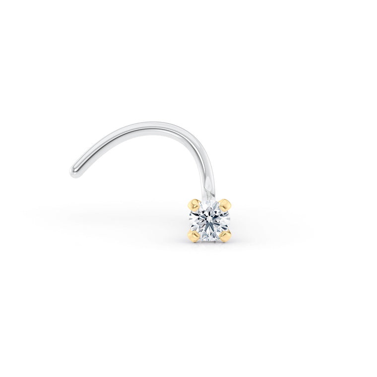 Titanium Diamond Curved Nose Ring with 14K Gold - 20G