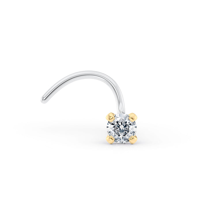 Titanium Diamond Curved Nose Ring with 14K Gold - 20G