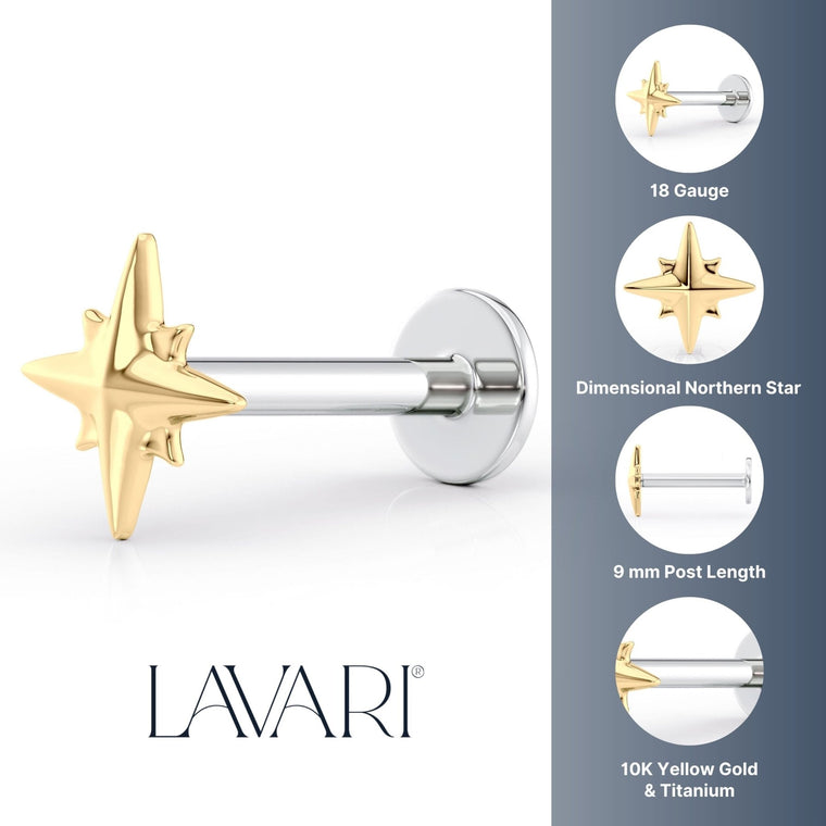 Titanium Northern Star Cartilage Piercing with 14K Gold - 18G