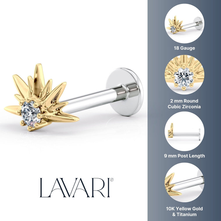 Titanium Starburst Cartilage Piercing with 14K Gold - 18G