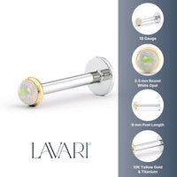 Titanium White Opal Cartilage Piercing with 14K Gold - 18G