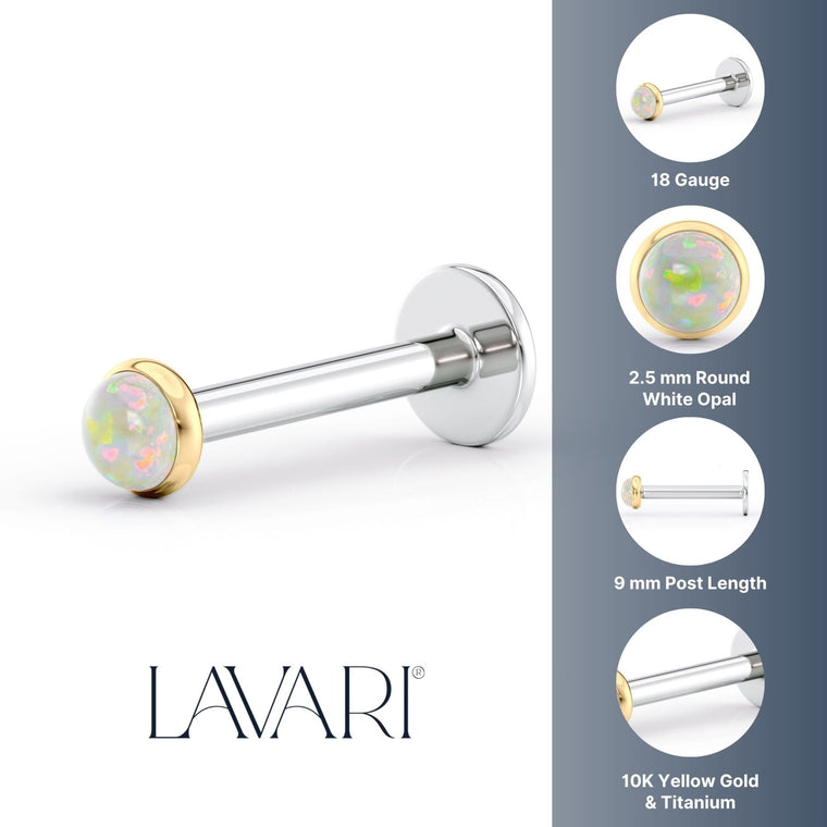 Titanium White Opal Cartilage Piercing with 14K Gold - 18G