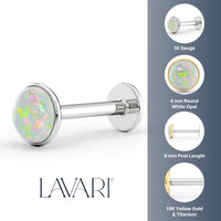 Titanium White Opal Cartilage Piercing with 14K Gold - 18G