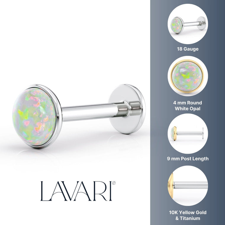 Titanium White Opal Cartilage Piercing with 14K Gold - 18G