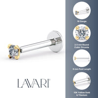 Titanium Cubic Zirconia Cartilage Piercing with 14K Gold - 18G