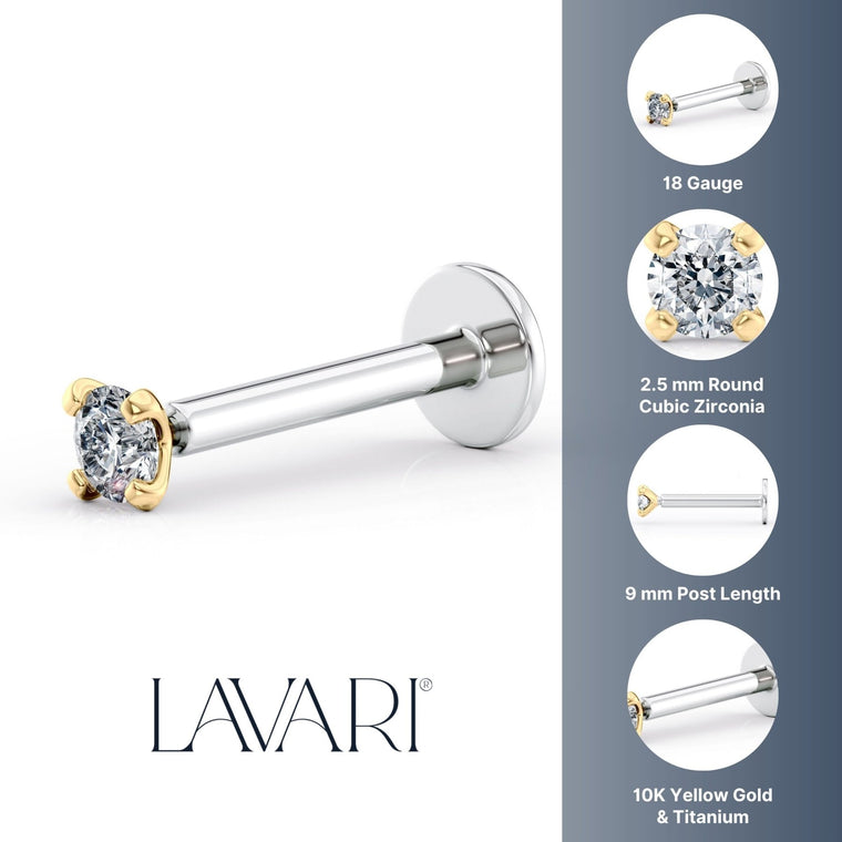 Titanium Cubic Zirconia Cartilage Piercing with 14K Gold - 18G
