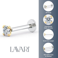 Titanium Cubic Zirconia Cartilage Piercing with 14K Gold - 18G