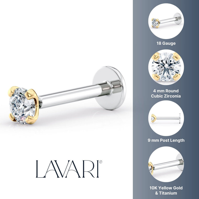 Titanium Cubic Zirconia Cartilage Piercing with 14K Gold - 18G