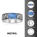 Men's Royal Blue Agate Woven Band in Sterling Silver
